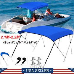 4Bow Bimini Top Boat Cover Waterproof 8'L x 85-90 W 54High With Rear Poles Blue