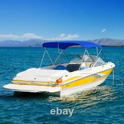 4Bow Bimini Top Boat Cover Waterproof 8'L x 85-90 W 54High With Rear Poles Blue