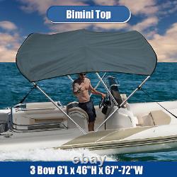 600D 3 Bow 6'L x 46H x 67-72W Bimini Top Stainless Steel Deck Hinges Gray
