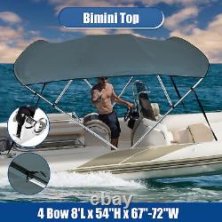 600D 4 Bow 8'L x 54H x 91-96W Bimini Top Stainless Steel Deck Hinges Gray