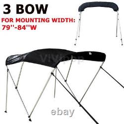 600D 79''-84W Bimini Top 3 Bow Canopy Canvas Boat Cover 6ft Long With Rear Poles