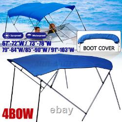600D BIMINI TOP 4 Bow Boat Cover 54 H 67-103 Wide 8ft Long with Rear Poles US