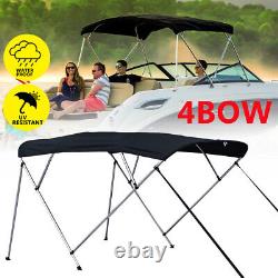 600D Bimini Top Boat Roof Cover Black 8ft 4 Bow Canopy Sun Shade with Poles +Frame
