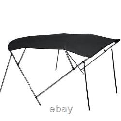 600D Bimini Top Boat Roof Cover Black 8ft 4 Bow Canopy Sun Shade with Poles +Frame