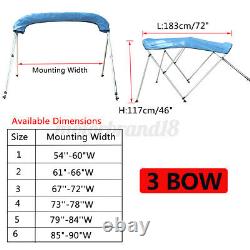 600D Standard BIMINI TOP 3 Bow Boat Cover 6ft Long with Rear Poles & Storage Boot