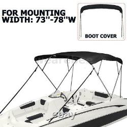 73-78W 4 Bow Boat Pontoon Bimini Top Canvas Cover & Boot Cover With Rear