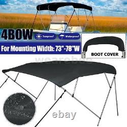 73-78W 4 Bow Boat Pontoon Bimini Top Canvas Cover & Boot Cover With Rear