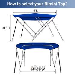 750D Boat Bimini Top 6ft Boat Cover 3 Bow 46 H 61-66 W Canopy with Sidewalls