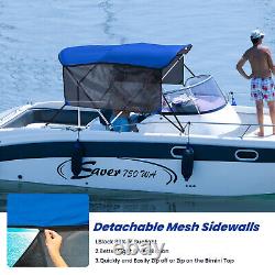 750D Boat Bimini Top 6ft Boat Cover 3 Bow 46 H 61-66 W Canopy with Sidewalls
