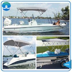 8 FT Bimini Top Canopy Sun Shade 600D Grey Boat Cover 4 Bow 54 H 73-78 W