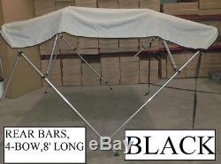 8' Long X 91-96 Inch Black Boat Bimini Shade Canopy Top Cover Bikini 4 Bow Boot