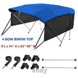 8FT Bimini Top Canopy Sun Shade 750D Blue Boat Cover 4 Bow 54 H 85-90 W