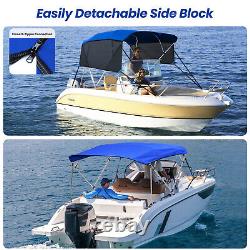 8FT Bimini Top Canopy Sun Shade 750D Blue Boat Cover 4 Bow 54 H 85-90 W