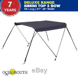 BIMINI TOP 2 Bow Boat Cover Blue 51-59 With Integrated protective Cover