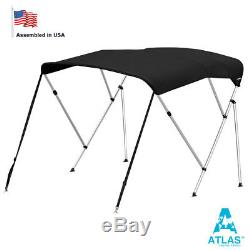 BIMINI TOP 3 Bow Boat Cover Black 73-78 Wide 6ft Long With Rear Poles