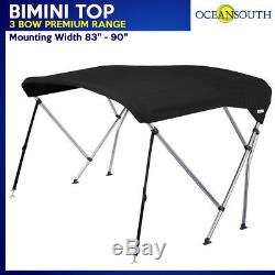 BIMINI TOP 3 Bow Boat Cover Black 83-90 With Rear Poles & Integrated Cover51L