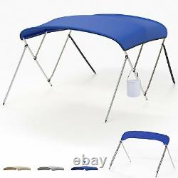 BIMINI TOP 3 Bow Boat Cover Blue 67-72 Wide 6ft Long With Rear Poles & Boot