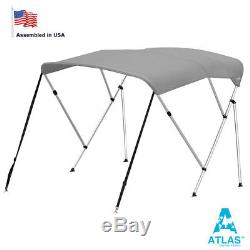 BIMINI TOP 3 Bow Boat Cover Grey 79-84 Wide 6ft Long With Rear Poles