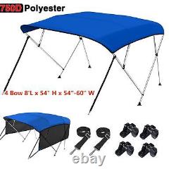 BIMINI TOP 4 Bow Boat Cover 8ft Long With Rear Poles 54H 54-60 W Blue Anti-UV