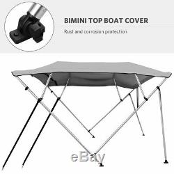 BIMINI TOP 4 Bow Boat Cover Black 61-66 Wide 8ft Long With Rear Poles