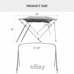 BIMINI TOP 4 Bow Boat Cover Black 61-66 Wide 8ft Long With Rear Poles