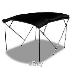BIMINI TOP 4 Bow Boat Cover Black 73-78 Wide 8ft Long With Rear Poles
