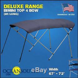 BIMINI TOP 4 Bow Boat Cover Blue 67 72 Wide 8ft Long With Rear Poles