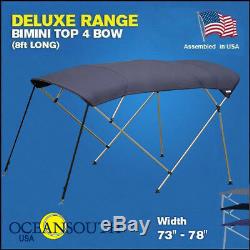 BIMINI TOP 4 Bow Boat Cover Blue 73 78 Wide 8ft Long With Rear Poles