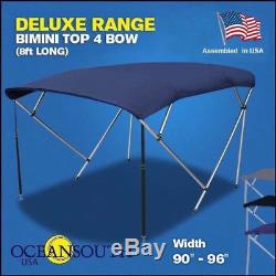 BIMINI TOP 4 Bow Boat Cover Blue 90 96 Wide 8ft Long With Rear Poles