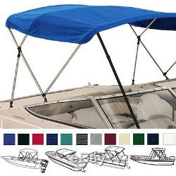 BIMINI TOP BOAT COVER BLUE 3 BOW 72L 46H 54-60W With BOOT & REAR POLES