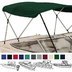 BIMINI TOP BOAT COVER GREEN 3 BOW 72L 36H 91-96W With BOOT & REAR POLES