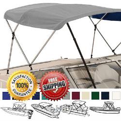 BIMINI TOP BOAT COVER GREY 3 BOW 72L 54H 91- 96W With BOOT & REAR POLES