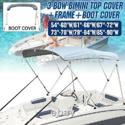 Bimini TOP 3 Bow Boat Cover 6' L 54-90 Width 46 H w Rear Poles & Storage