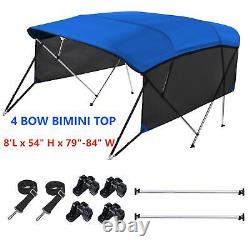 Bimini Top 3 4 Bow Boat Cover with Rear Support Poles & Detachable Sidewalls Blue