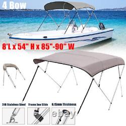 Bimini Top 4 Bow Boat Cover Kit with Rear Poles Tops 85-90Wide 54High 8ft Long