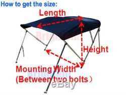 Bimini Top 61''-66'' Free Clips 3 Bow Boat Canopy Cover 6 ft Support Poles GB3N1