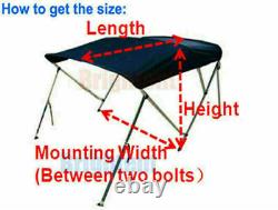 Bimini Top 73''-78'' Free Clips 3 Bow Boat Canopy Cover 6 ft Support Poles BB3N3