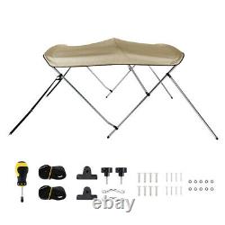 Bimini Top Boat Cover 3 Bow 6ft. Long 46 High 67-72 withRear Support Poles Beige