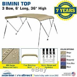 Bimini Top Boat Cover 36 High 3 Bow 6' ft. L x 67 72 W BEIGE