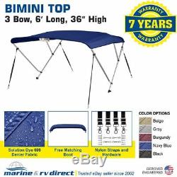 Bimini Top Boat Cover 36 High 3 Bow 6' ft. L x 73 78 W NAVY BLUE