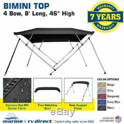 Bimini Top Boat Cover 4 Bow 46 H 67 72 W 8' Long Solution Dye Black