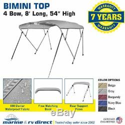 Bimini Top Boat Cover 4 Bow 54 H 67 72 W 8 Ft. Long Gray