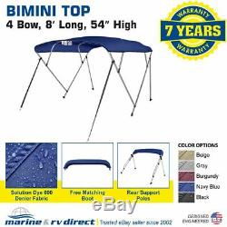 Bimini Top Boat Cover 4 Bow 54 H 67 72 W 8 ft Long Solution Dye Navy Blue