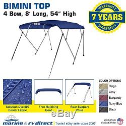 Bimini Top Boat Cover 4 Bow 54 H 73 78 W 8 ft. L. Solution Dye Navy Blue