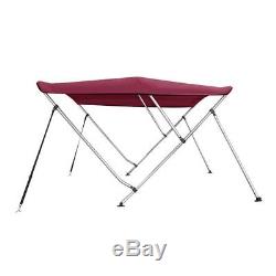 Bimini Top Boat Cover 46 High 3 Bow 79-84 Wide 6' L BURGUNDY, with Rear Poles