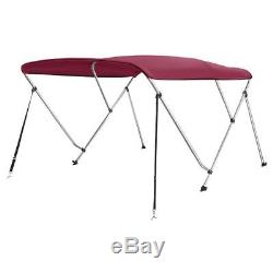 Bimini Top Boat Cover 46 High 3 Bow 79-84 Wide 6' L BURGUNDY, with Rear Poles