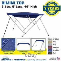 Bimini Top Boat Cover 46 High 3 Bow 79-84 Wide 6' L NAVY BLUE