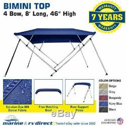 Bimini Top Boat Cover 46 High 3 Bow 79-84 Wide 6' L NAVY BLUE, with Rear Poles