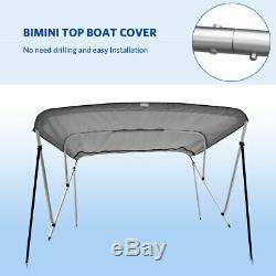 Bimini Top Boat Cover 46 High 3 Bow 79-84 Wide 6ft Long withRear Poles Gray