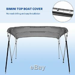 Bimini Top Boat Cover New 54 High 4 Bow 8' ft. L x 67-72 W Gray With Rear Poles